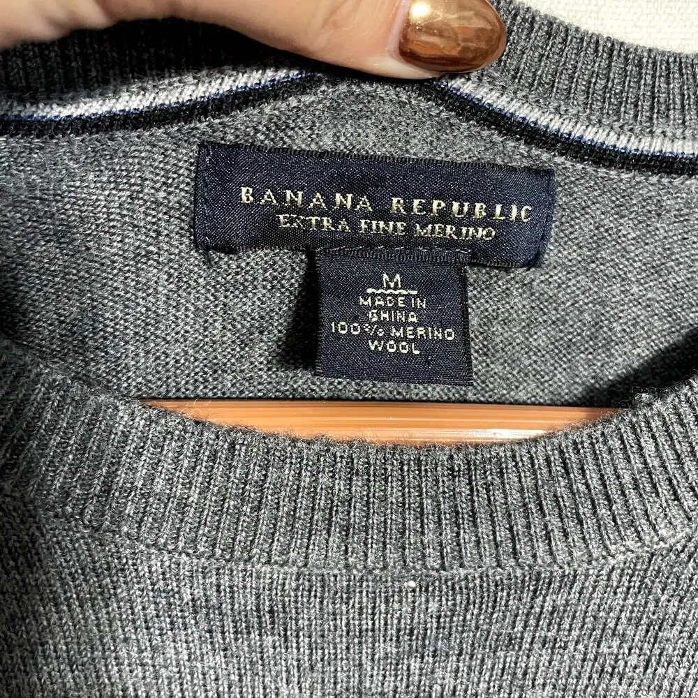 Banana Republic‎ Men's Extra Fine Merino Wool Round Neck Sweater Gray - Size M